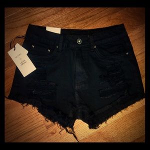 Black denim shorts